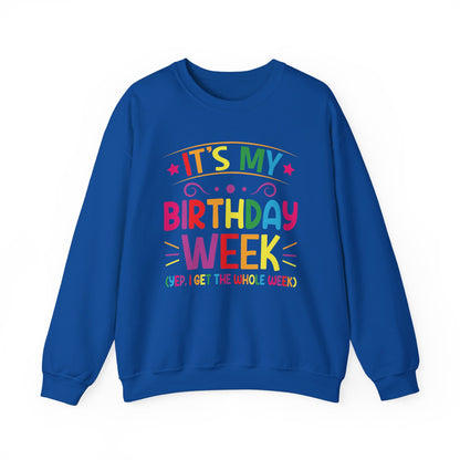 Royal It's My Birthday Week Rainbow sweatshirt, front view