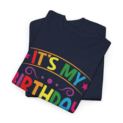 It's My Birthday Week Rainbow t-shirt, folded detail