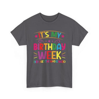 Charcoal It's My Birthday Week Rainbow t-shirt, front view