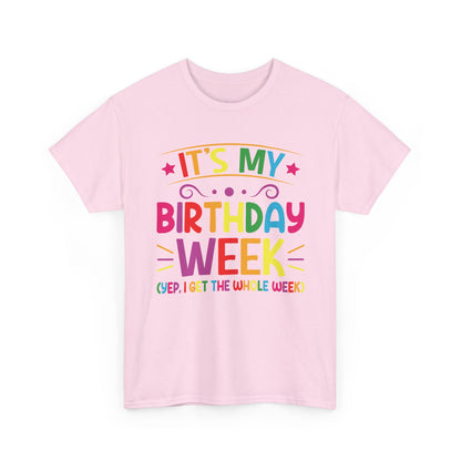 Light Pink It's My Birthday Week Rainbow t-shirt, front view