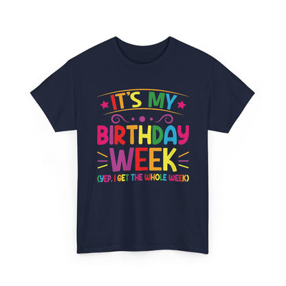 Navy It's My Birthday Week Rainbow t-shirt, front view