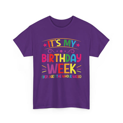 Purple It's My Birthday Week Rainbow t-shirt, front view