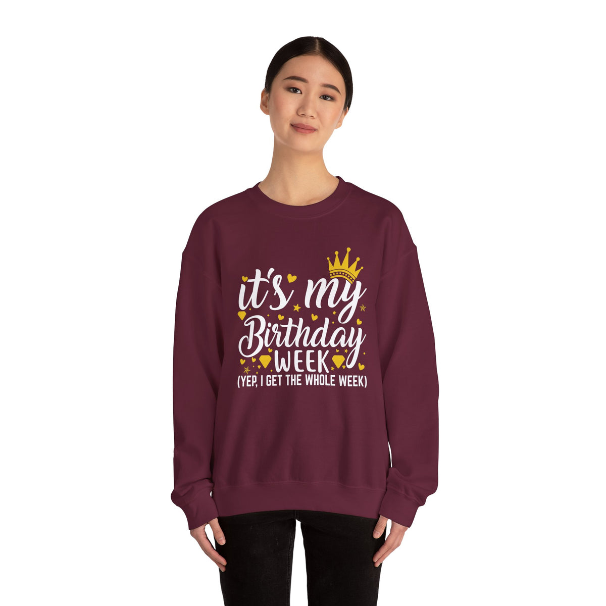 It's My Birthday Week sweatshirt with gold crown, additional product photo
