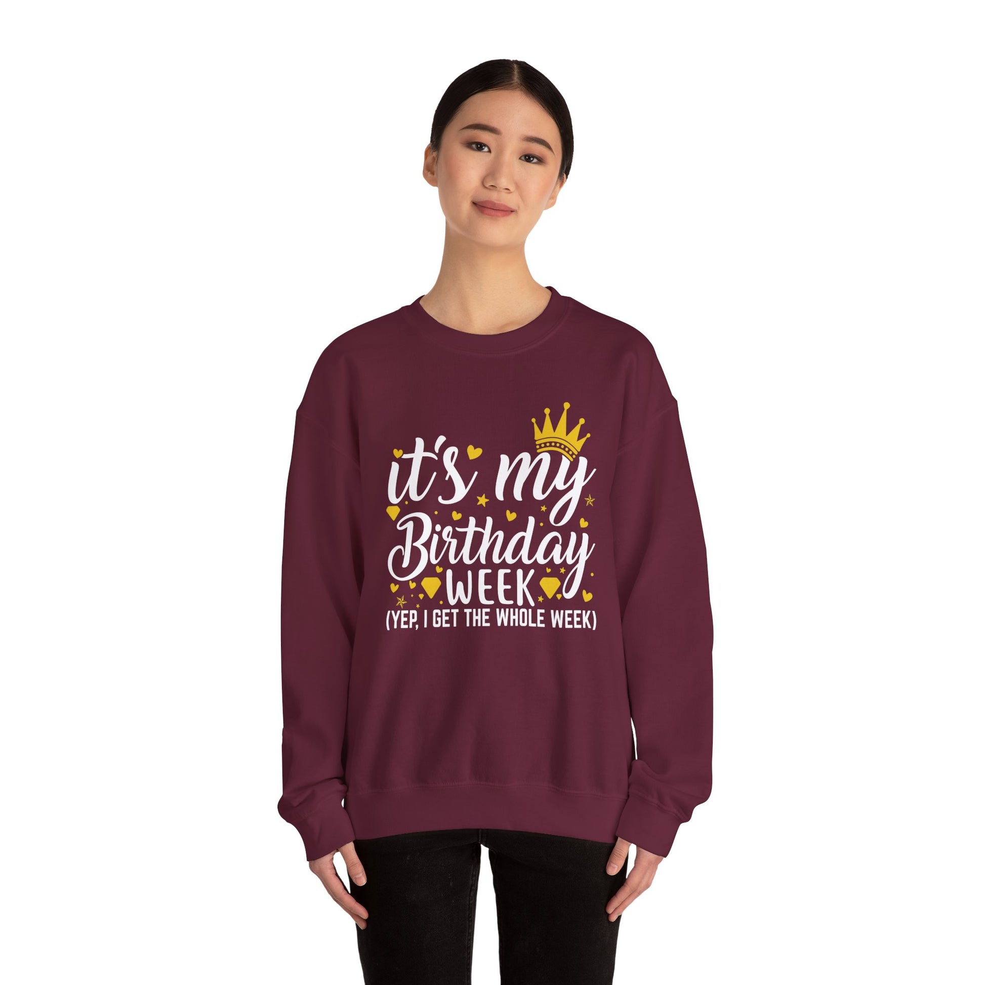 It's My Birthday Week sweatshirt with gold crown, additional product photo