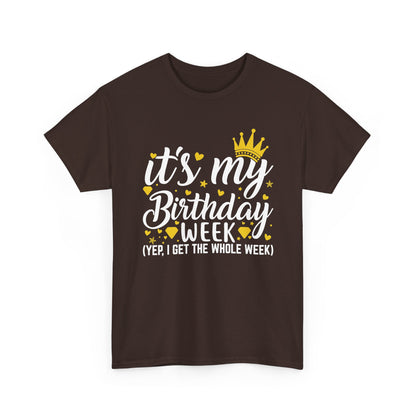 Dark Chocolate It's My Birthday Week t-shirt with gold crown, front view
