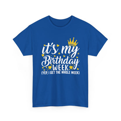 Royal It's My Birthday Week t-shirt with gold crown, front view