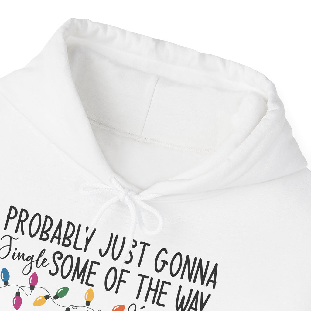 Jingle Some Of The Way Funny Christmas Hoodie, front collar close-up