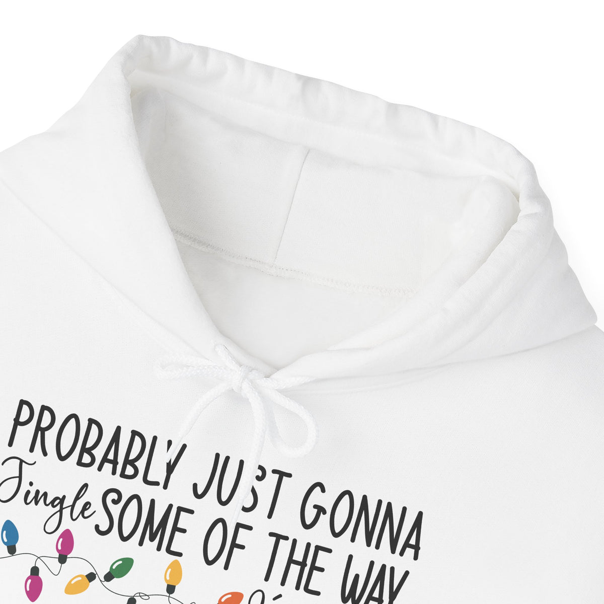 Jingle Some Of The Way Funny Christmas Hoodie, front collar close-up