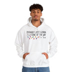 Man wearing the White Jingle Some Of The Way Funny Christmas Hoodie