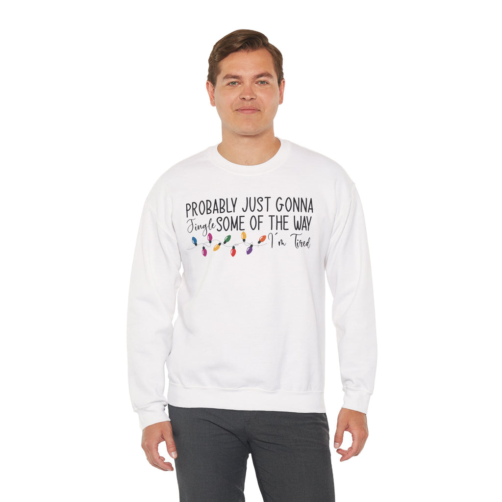 Man wearing the White Jingle Some Of The Way Funny Christmas Sweatshirt
