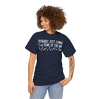 Woman wearing the Navy Jingle Some Of The Way Funny Christmas T-Shirt