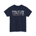Navy Jingle Some Of The Way t-shirt with Christmas lights and a tired holiday slogan, front view