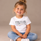Girl wearing the White Jingle Some Of The Way Funny Christmas Toddler T-Shirt