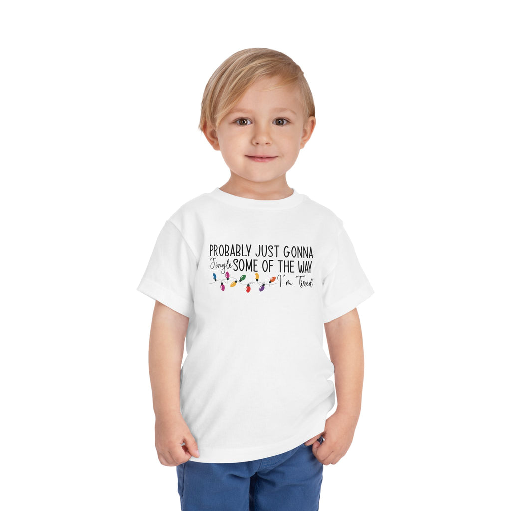 Boy wearing the White Jingle Some Of The Way Funny Christmas Toddler T-Shirt
