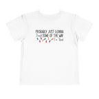 White Jingle Some Of The Way toddler t-shirt with Christmas lights and a tired holiday slogan, front view