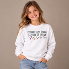 Girl wearing the White Jingle Some Of The Way Funny Christmas Youth Sweatshirt
