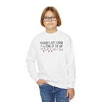Boy wearing the White Jingle Some Of The Way Funny Christmas Youth Sweatshirt