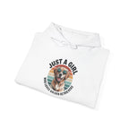 Just a Girl Who Loves Golden Retrievers retro sunset hoodie, folded detail