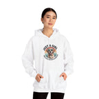 Woman wearing the Just a Girl Who Loves Golden Retrievers retro sunset hoodie, hands in pocket