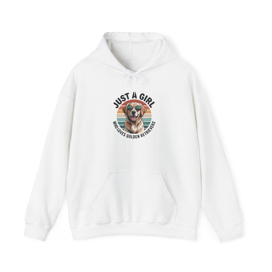 White Just a Girl Who Loves Golden Retrievers retro sunset hoodie, front view