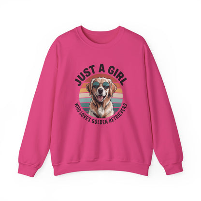 Heliconia pink golden retriever sweatshirt with retro sunset print and dog in sunglasses