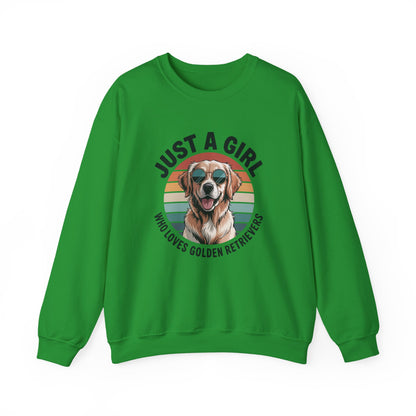 Irish green golden retriever sweatshirt with retro sunset print and dog in sunglasses