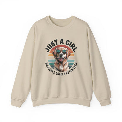 Sand golden retriever sweatshirt with retro sunset print and dog in sunglasses