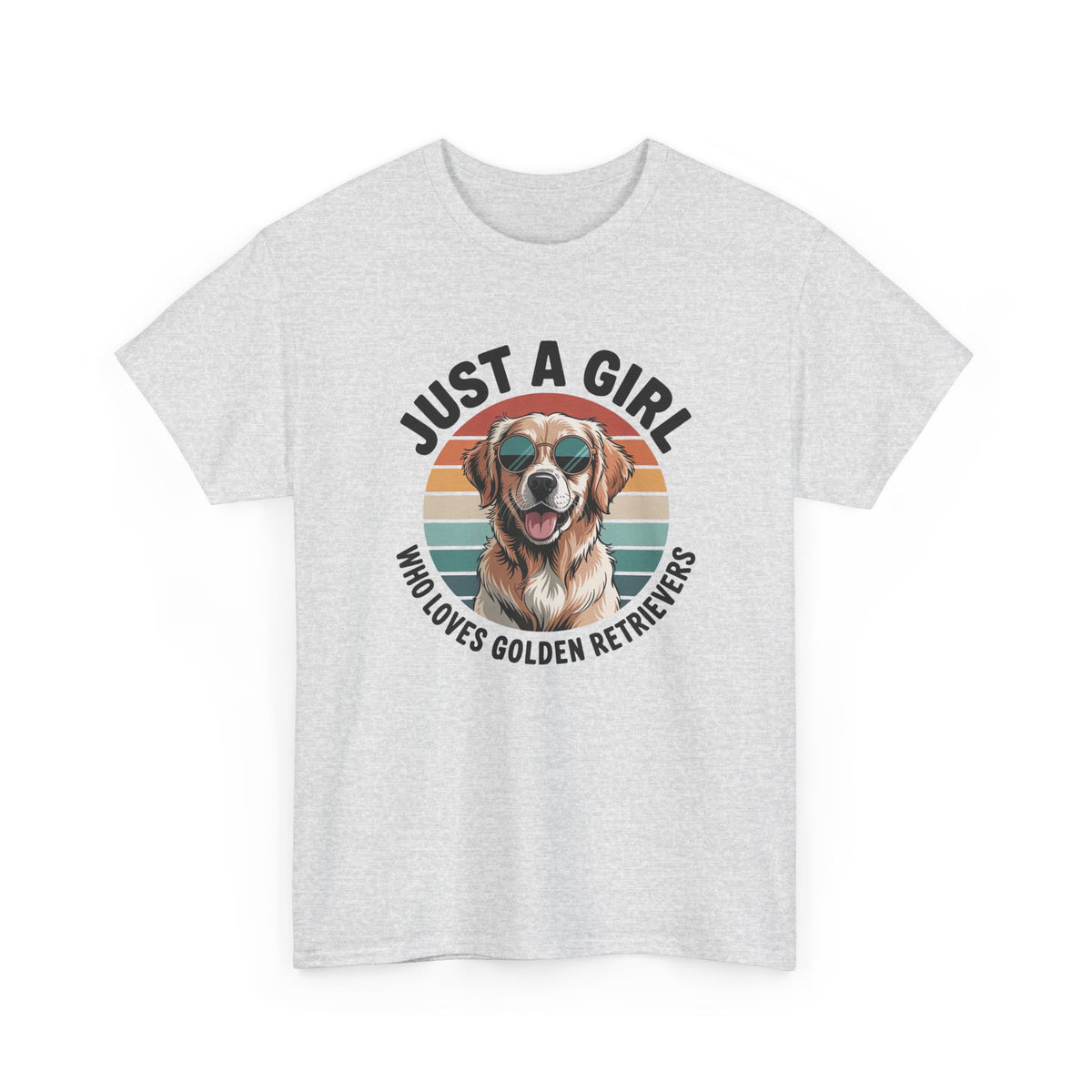 Ash Just a Girl Who Loves Golden Retrievers retro sunset t-shirt, front view