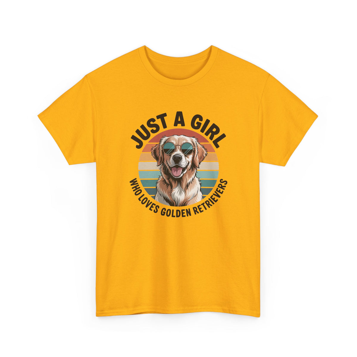 Gold Just a Girl Who Loves Golden Retrievers retro sunset t-shirt, front view