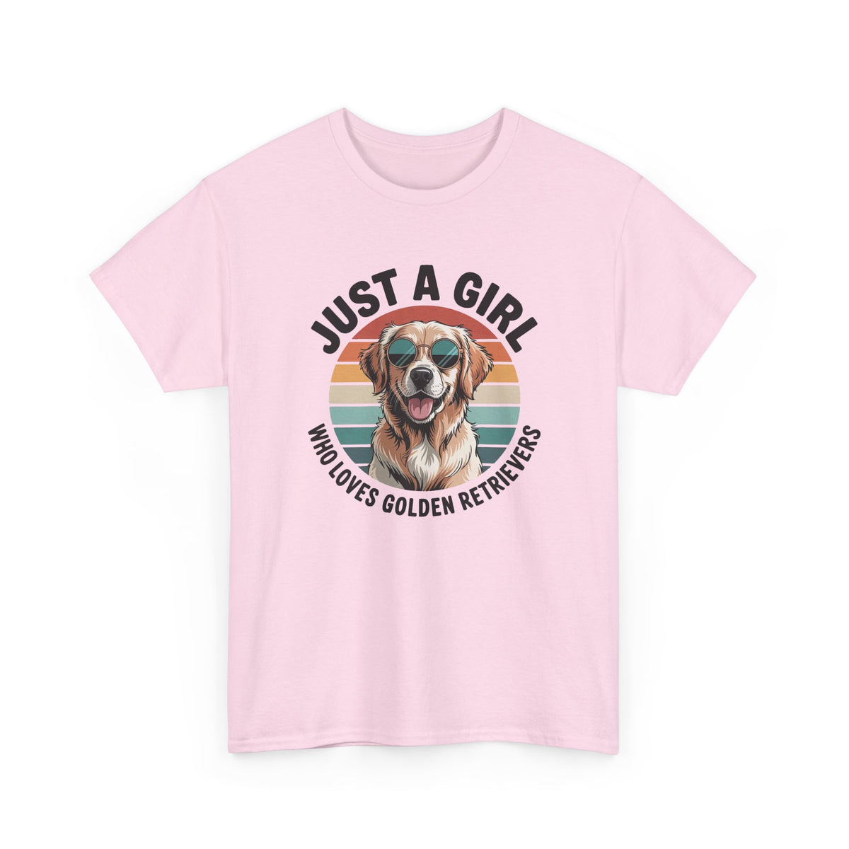Light Pink Just a Girl Who Loves Golden Retrievers retro sunset t-shirt, front view