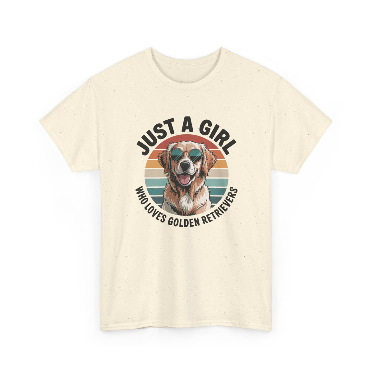 Natural Just a Girl Who Loves Golden Retrievers retro sunset t-shirt, front view