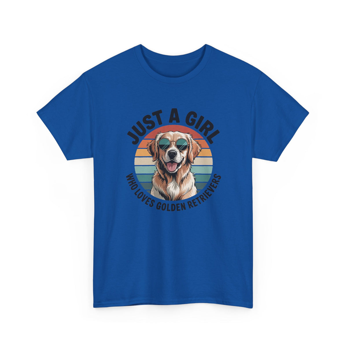 Royal Just a Girl Who Loves Golden Retrievers retro sunset t-shirt, front view