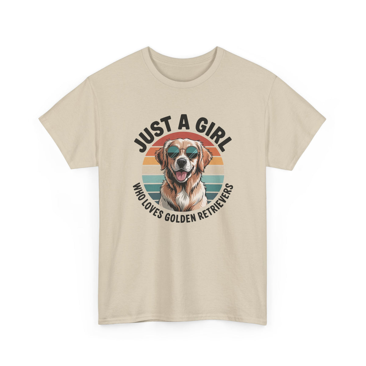 Sand Just a Girl Who Loves Golden Retrievers retro sunset t-shirt, front view