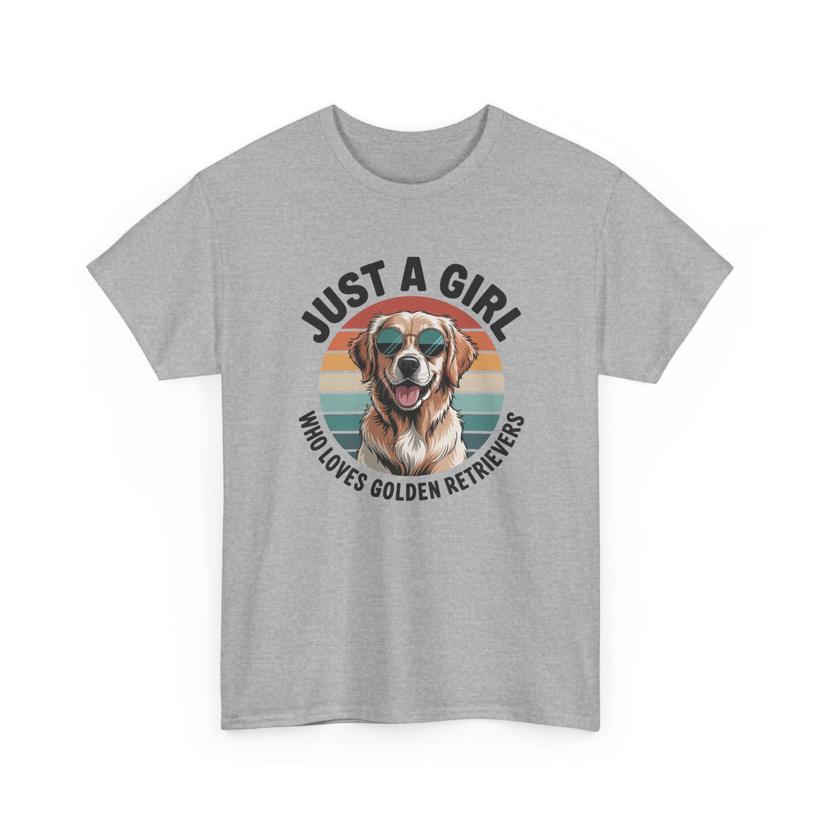 Sport Grey Just a Girl Who Loves Golden Retrievers retro sunset t-shirt, front view