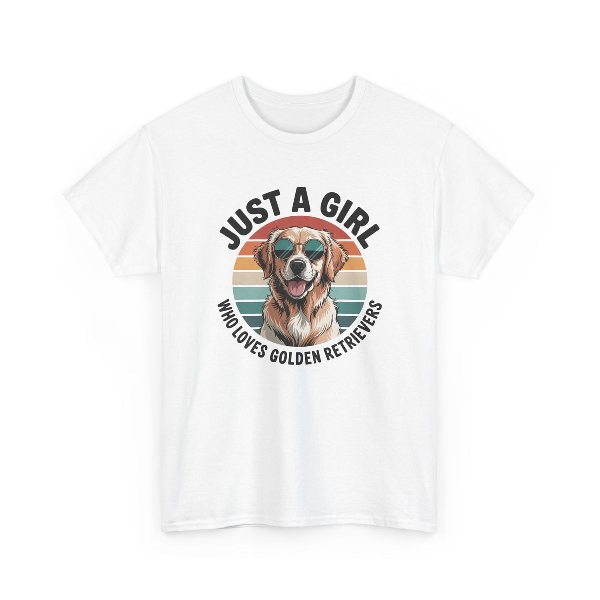 White Just a Girl Who Loves Golden Retrievers retro sunset t-shirt, front view