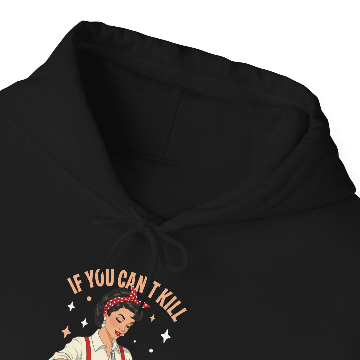 Kill Them With Kindness Just Try Poison retro pin-up hoodie, hood and print detail