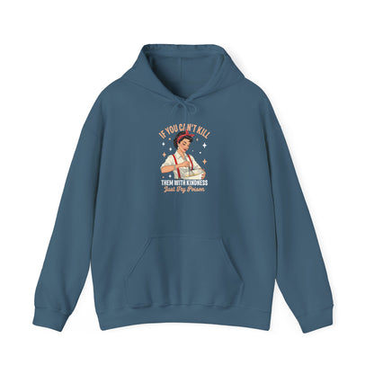Indigo Blue Kill Them With Kindness Just Try Poison retro pin-up hoodie, front view