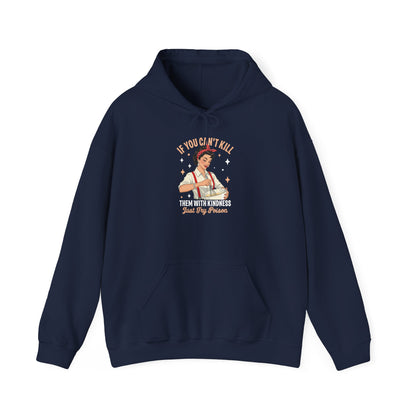 Navy Kill Them With Kindness Just Try Poison retro pin-up hoodie, front view