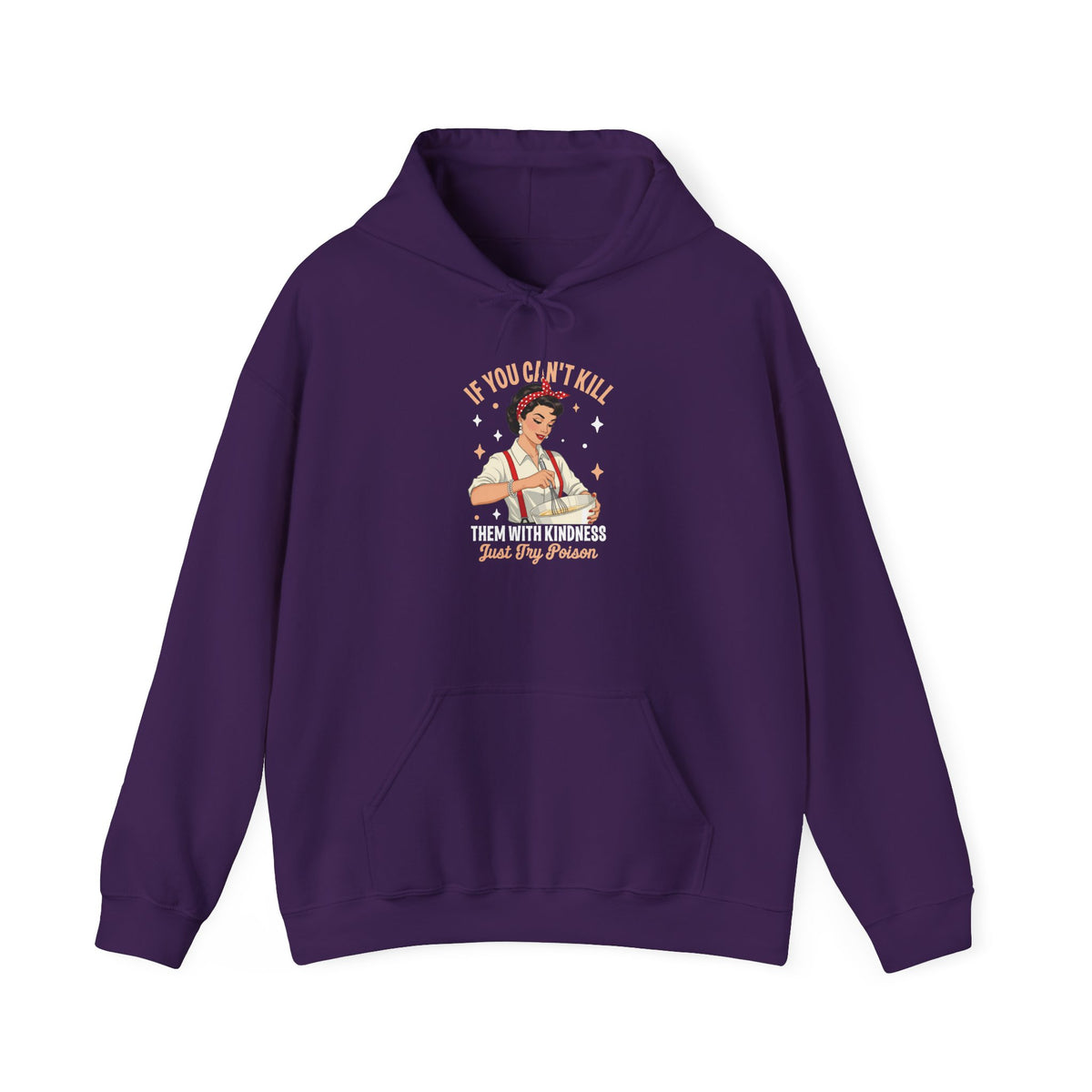 Purple Kill Them With Kindness Just Try Poison retro pin-up hoodie, front view