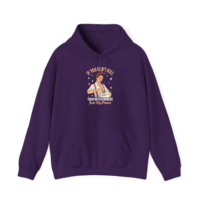 Purple Kill Them With Kindness Just Try Poison retro pin-up hoodie, front view