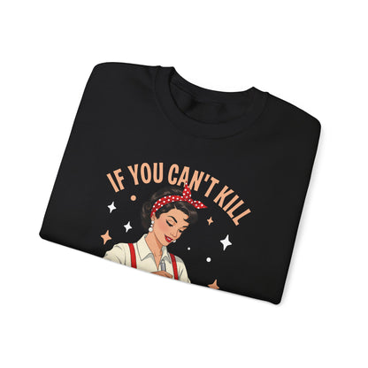 Kill Them With Kindness Just Try Poison retro pin-up sweatshirt, folded detail