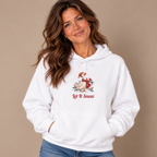 Woman wearing the White Let It Snow Goose Christmas Hoodie with jeans