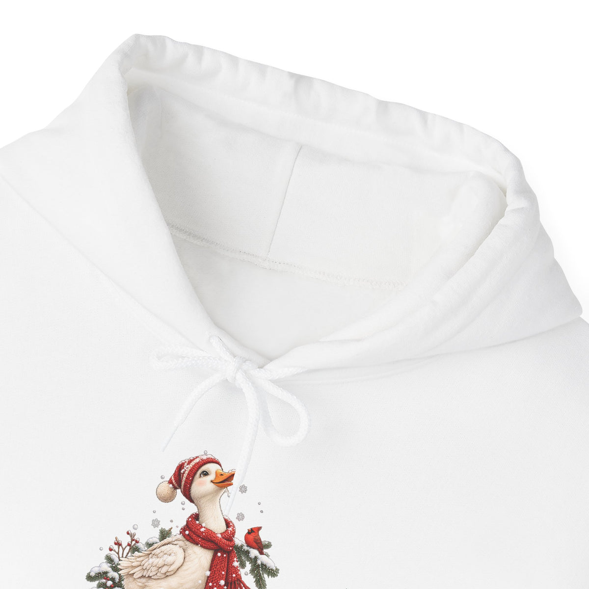 Let It Snow Goose Christmas Hoodie, front collar close-up