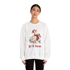 Woman wearing the Let It Snow Goose Christmas Sweatshirt