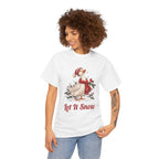 Woman wearing the Let It Snow Goose Christmas T-Shirt