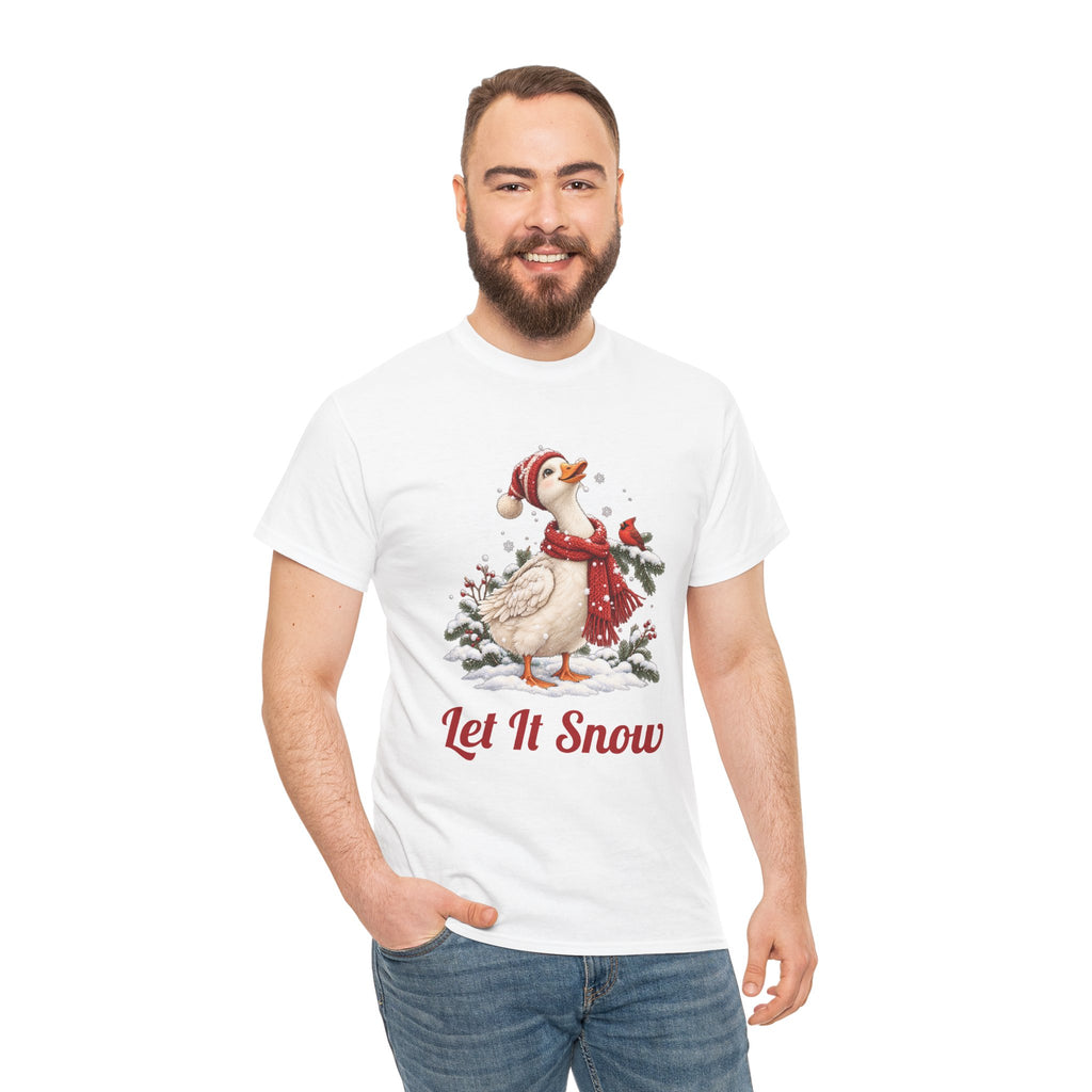 Man wearing the Let It Snow Goose Christmas T-Shirt