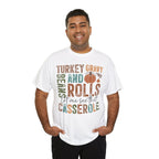 Model wearing the white Let Me See That Casserole T-Shirt