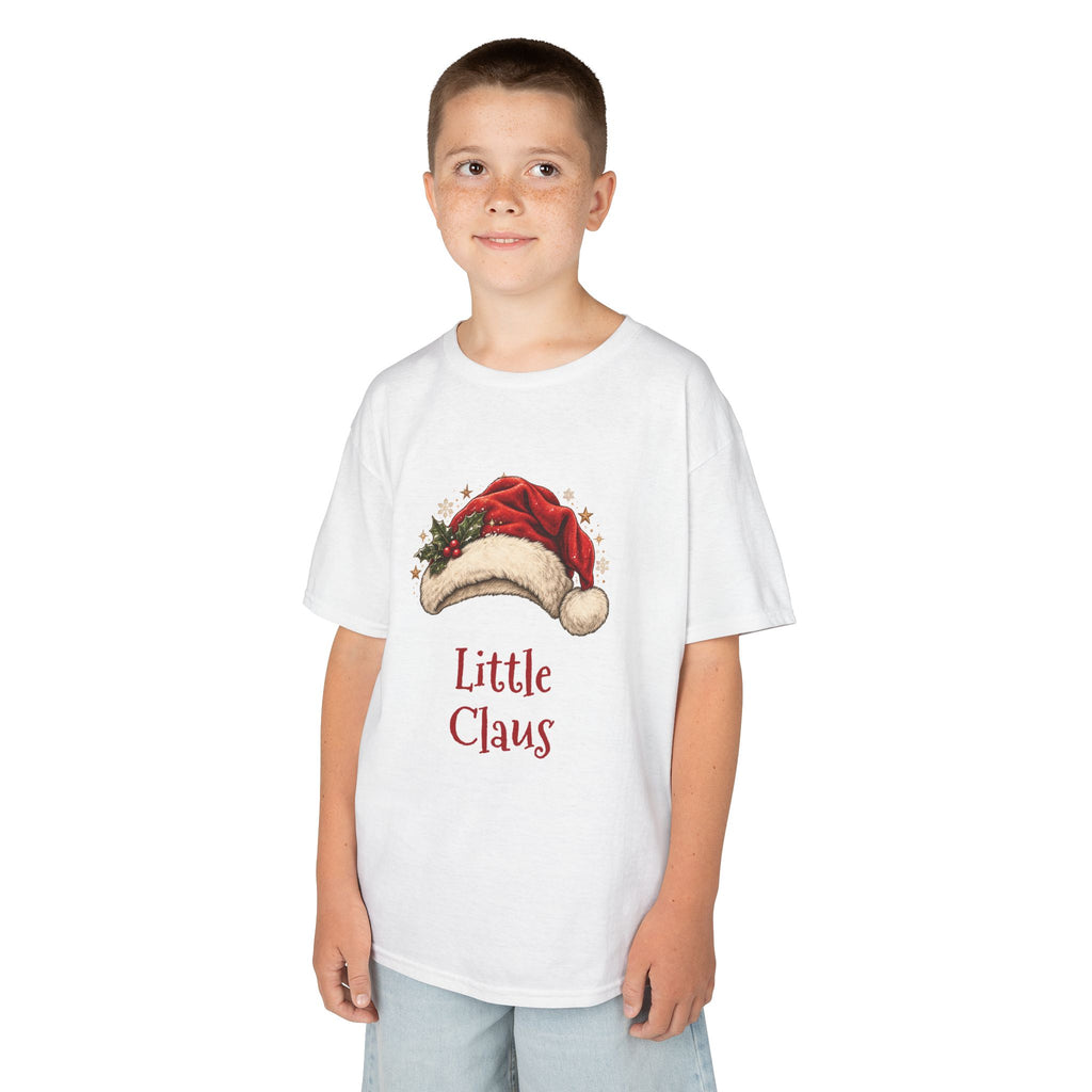 Boy wearing the White Little Claus Kids T-Shirt