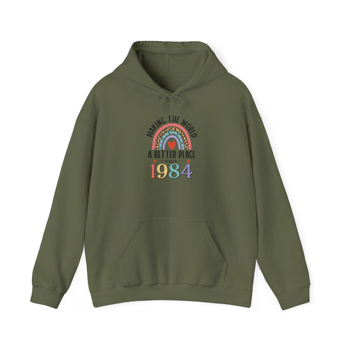 Military Green Making The World A Better Place Since 1984 rainbow hoodie, front view