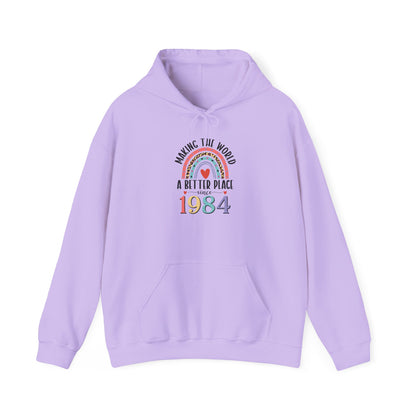 Orchid Making The World A Better Place Since 1984 rainbow hoodie, front view